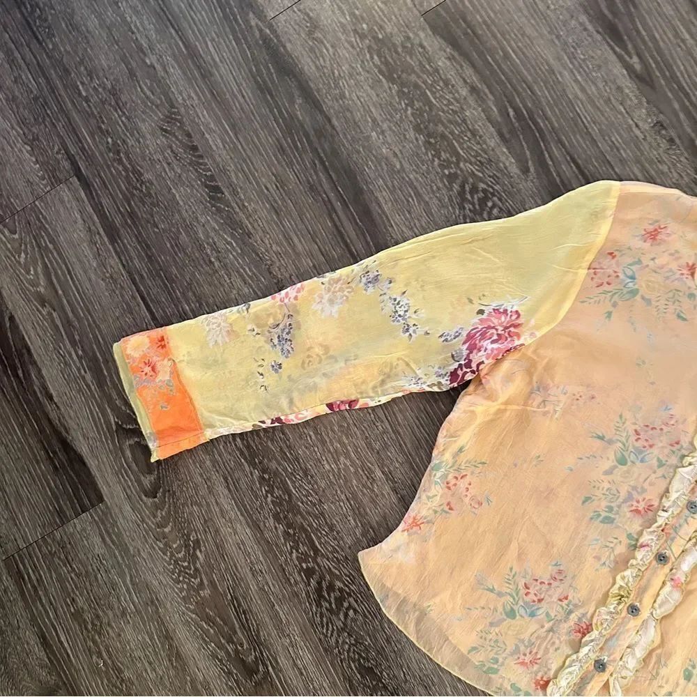 J. Jill Rayon Floral Ruffle Button Down - Picture 2 of 9